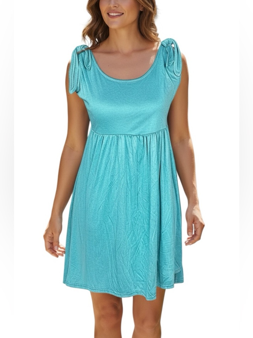 SEE YOU MONDAY: NWT Teal / Turquoise Sleeveless Tie Shoulder Dress -Size Medium
